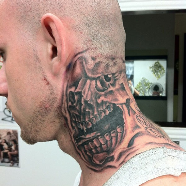 Black Skull Neck Tattoo