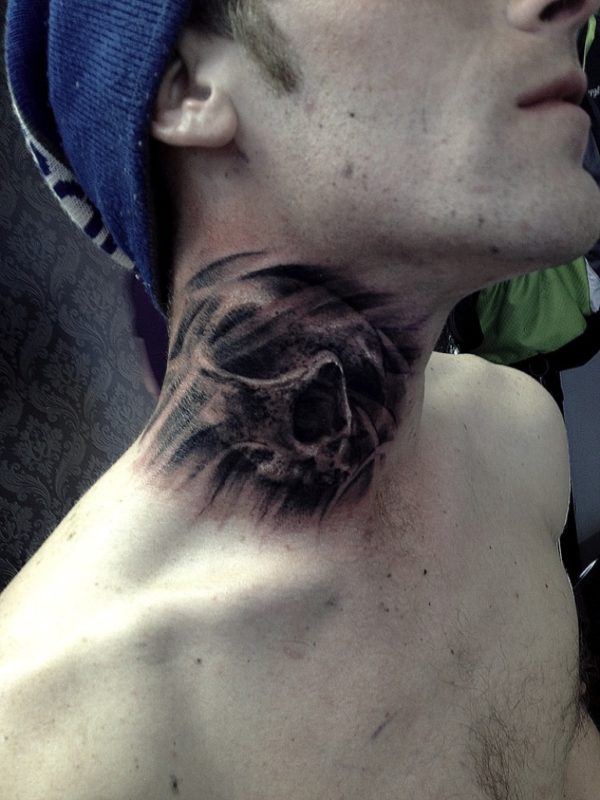 Black Skull Tattoo On Neck