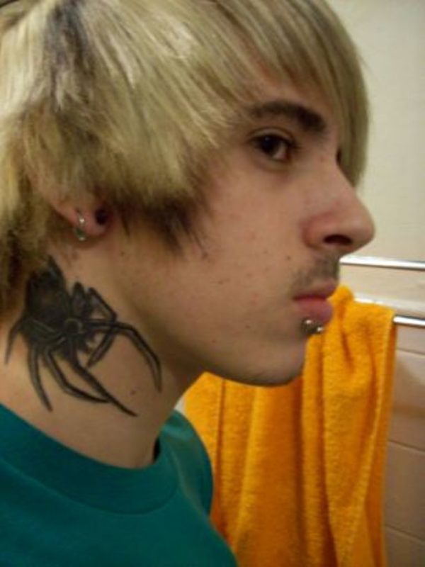 Black Spider Neck Tattoo