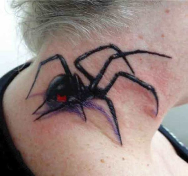 Black Spider Tattoo On Neck