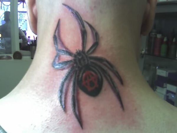 Black Spider Neck Tattoo For Men