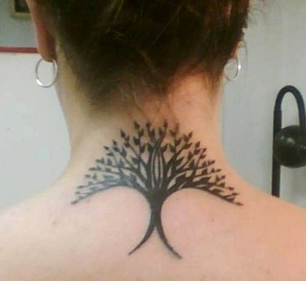 Black Tree Tattoo On Neck
