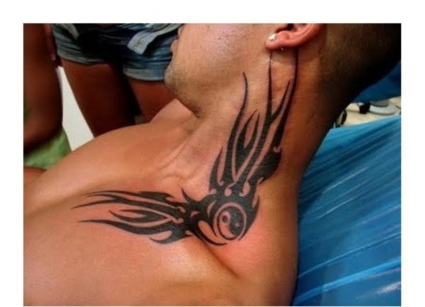 Black Tribal Neck Tattoo Design 