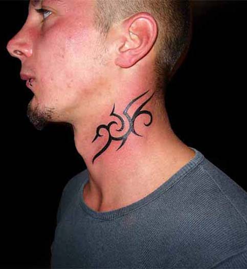 Black Tribal Tattoo On Neck For Men