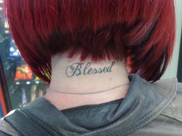 Blessed Tattoo Design On Neck