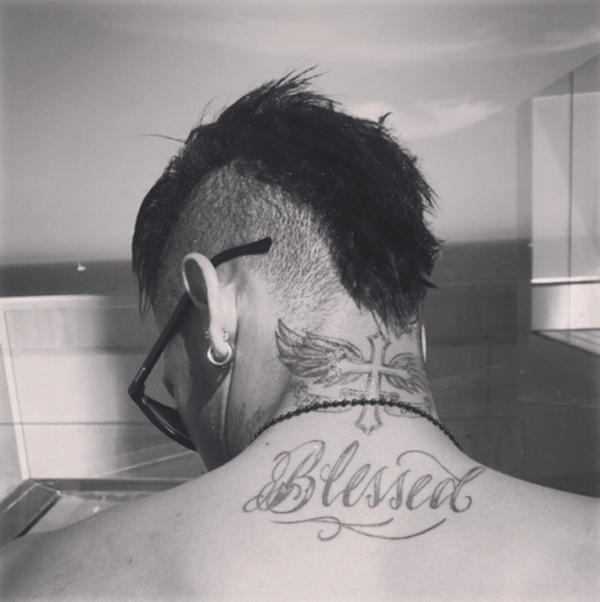 Blessed Tattoo Design On Neck