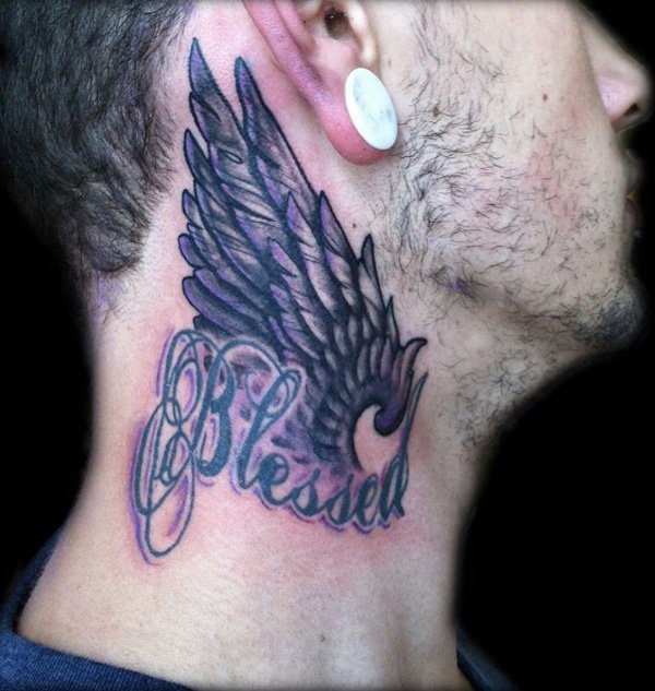 Blessed Wings Tattoo On Neck 