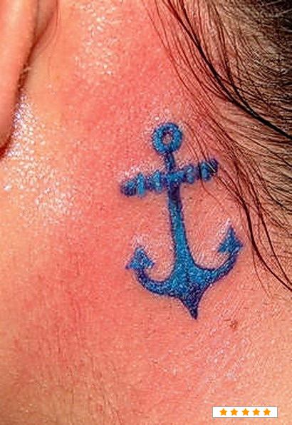 Blue Anchor Tattoo On Neck