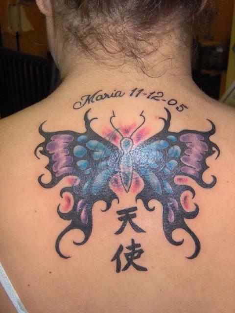 Blue Butterfly Tattoo On Neck Tattoo