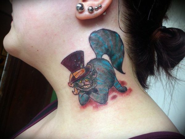 Blue Cat Tattoo On Neck
