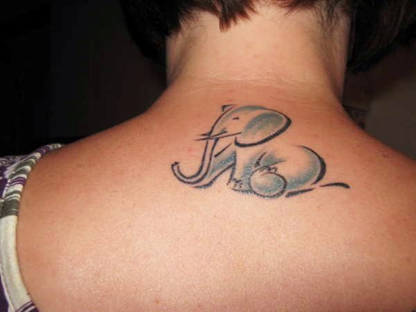 Blue Elephant Tattoo On Neck