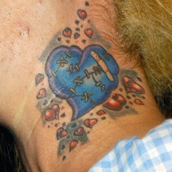 Blue Heart Neck Tattoo