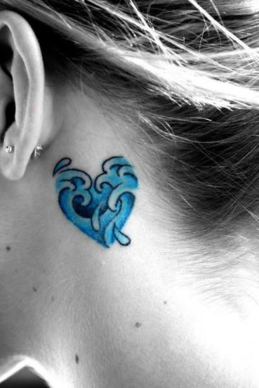 Blue Heart Tattoo On Neck