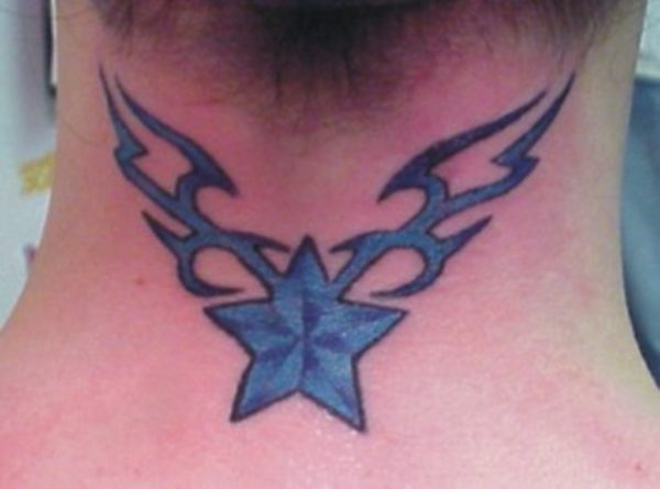 Blue Star Tattoo On Neck