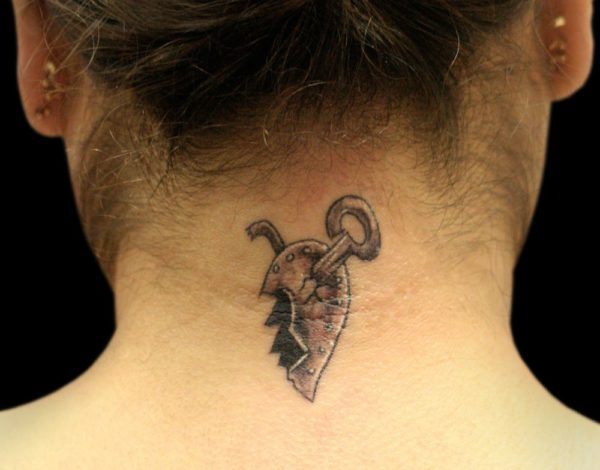 Broken Heart Key Neck Tattoo