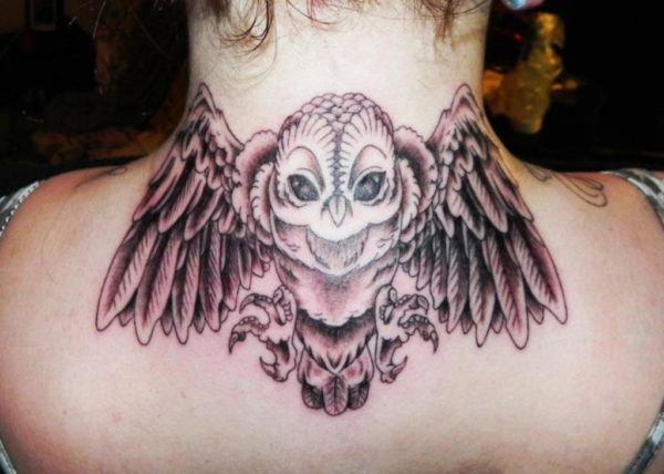 Brown Owl Tattoo On Neck