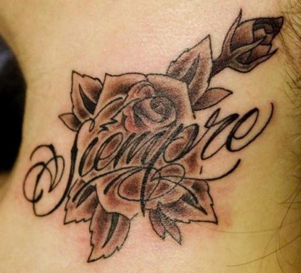 Brown Rose Neck Tattoo