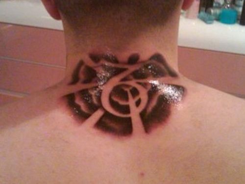 Brown Tribal Tattoo On Neck
