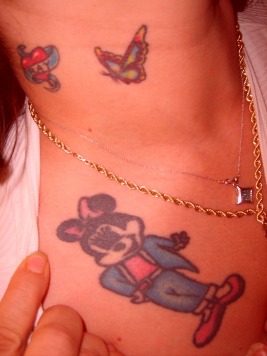 Butterfly And Micky Mouse Tattoo