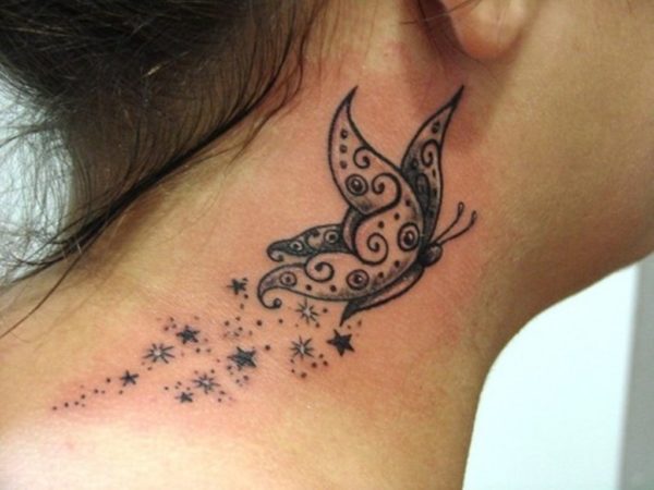 Butterfly Stars Neck Tattoo