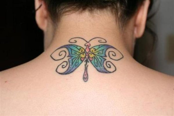 Butterfly Tattoo On Neck Back 