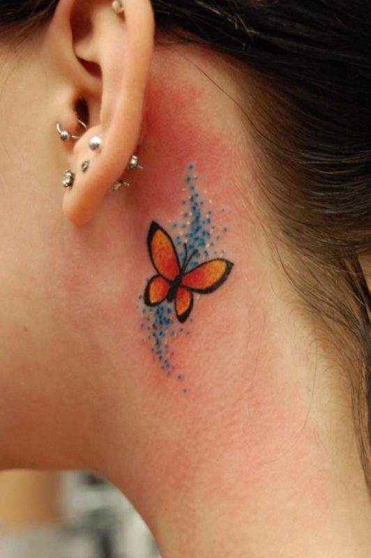 Butterfly Tattoo On Neck Behind Ear