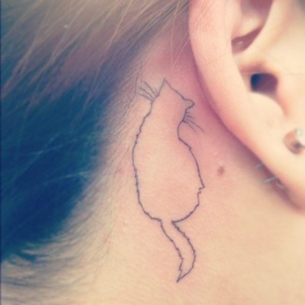 Cat Tattoo On Neck Behind Ear