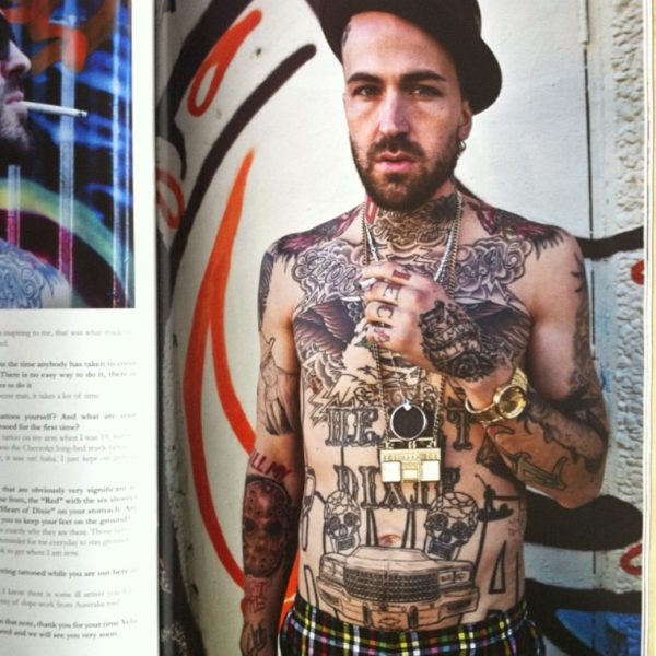 Chain Design Tattoo On Yelawolf Neck