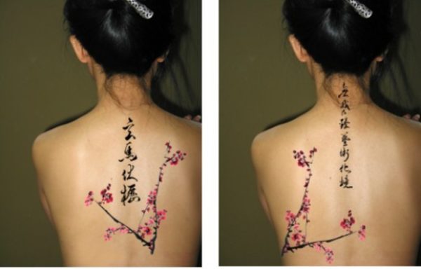 Cherry Blossom Chinese Tattoo On Neck