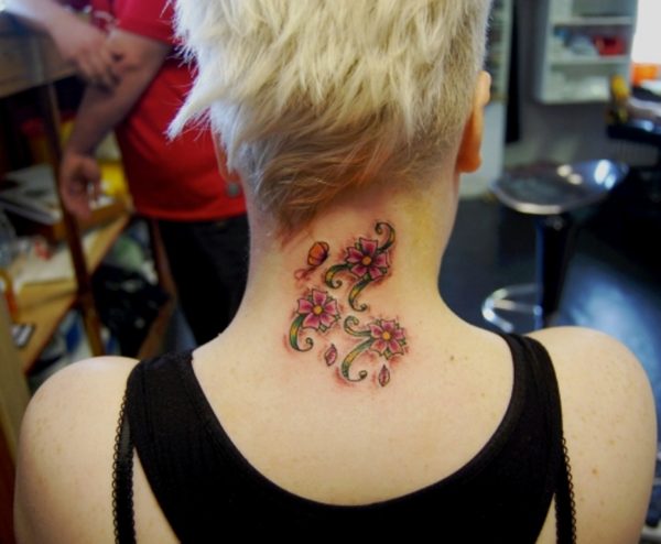 Cherry Blossom Neck Tattoo