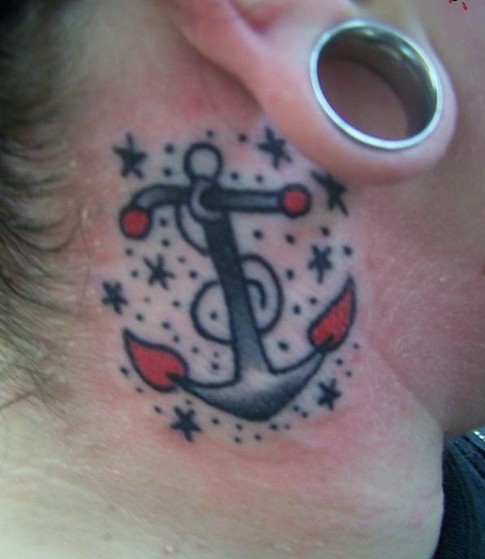 Colored Anchor Neck Tattoo