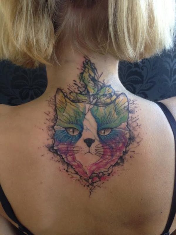 Colored Cat Neck Tattoo