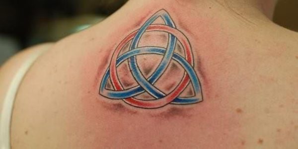 Colored Celtic Designer Tattoo On Neck