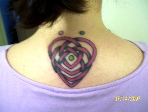 Colored Celtic Tattoo On Neck