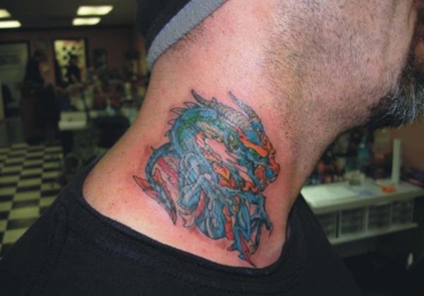Colored Dragon neck Tattoo