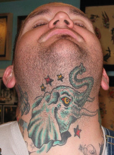 Colored Elephant Tattoo On Neck