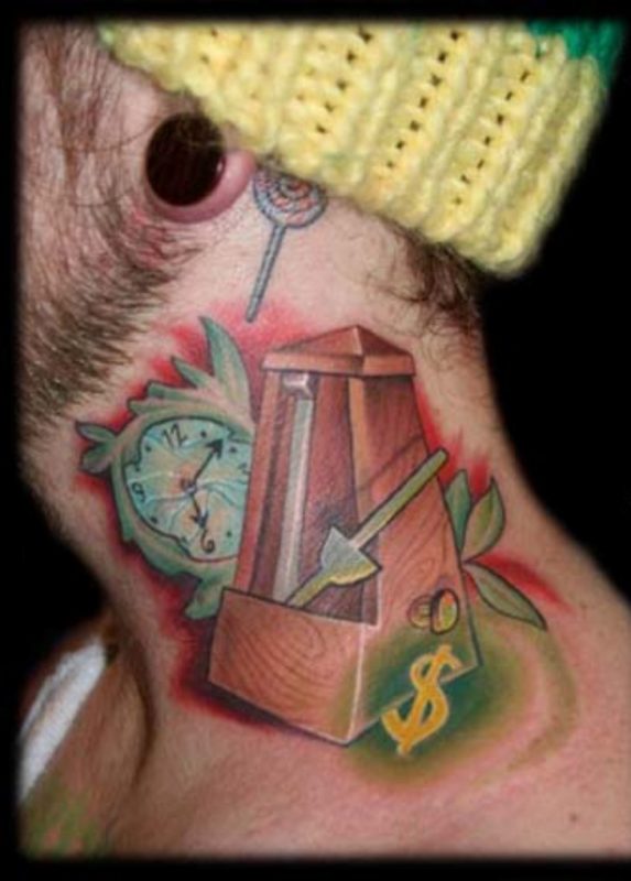 Colored Money Tattoo On Neck