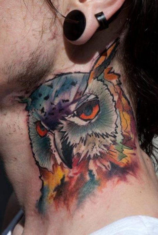 Colored Owl Tattoo For Men