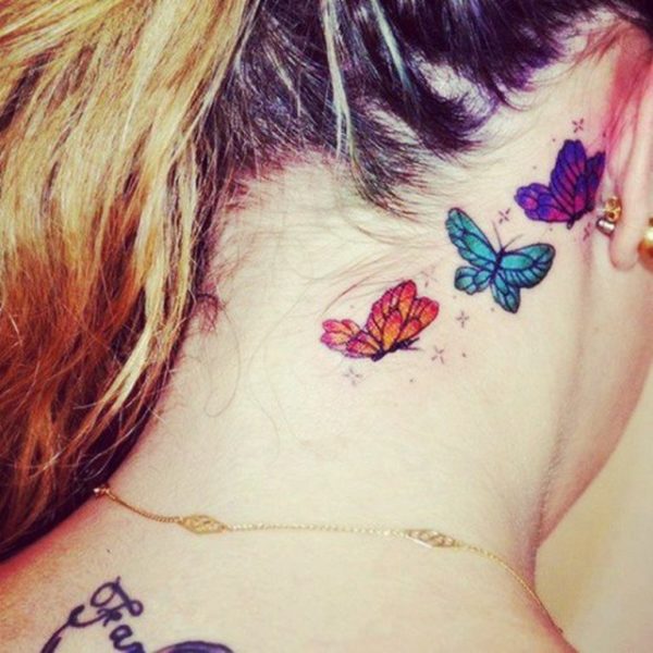 Colorful Three Butterflies Tattoo