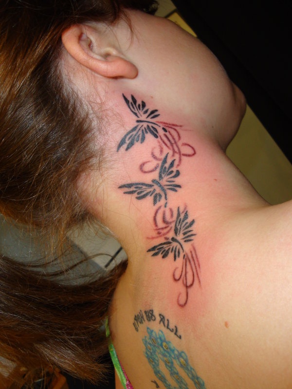 Colorful Butterfly Neck Tattoo For Women