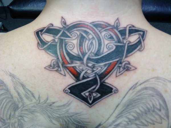 Colorful Celtic Tattoo On Neck