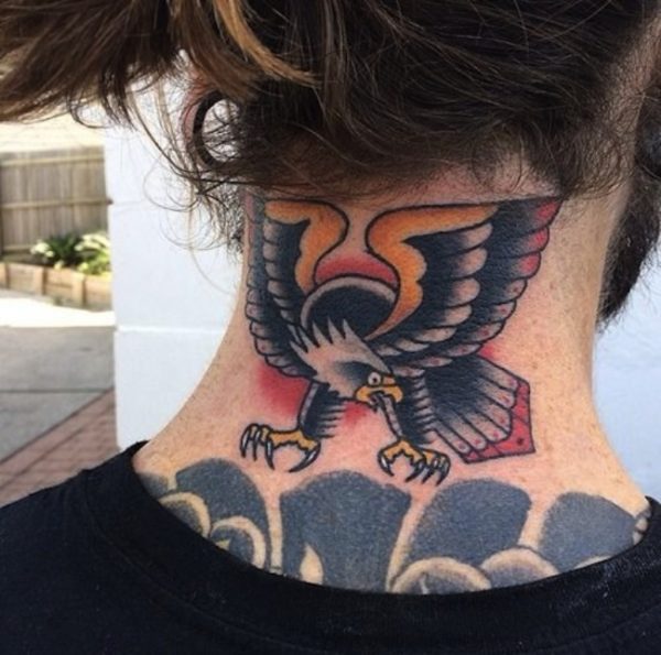 Colorful Eagle Tattoo On Neck