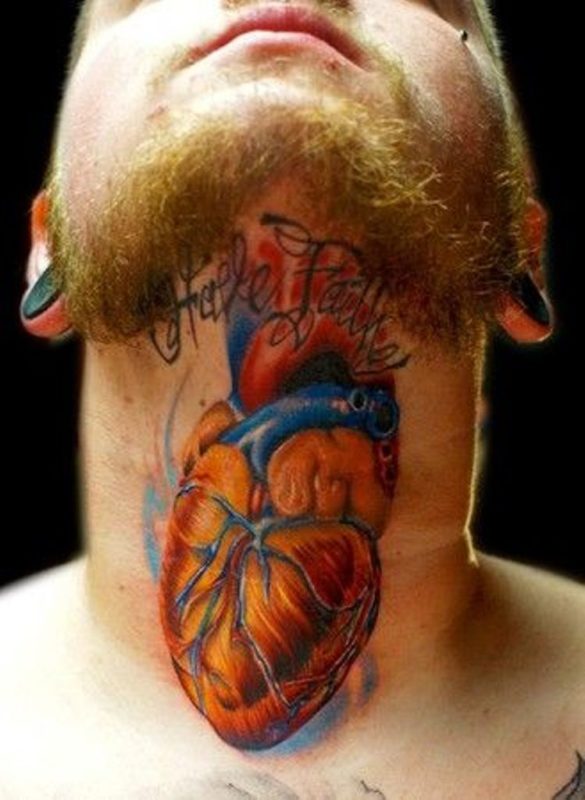 Colorful Heart Neck Tattoo