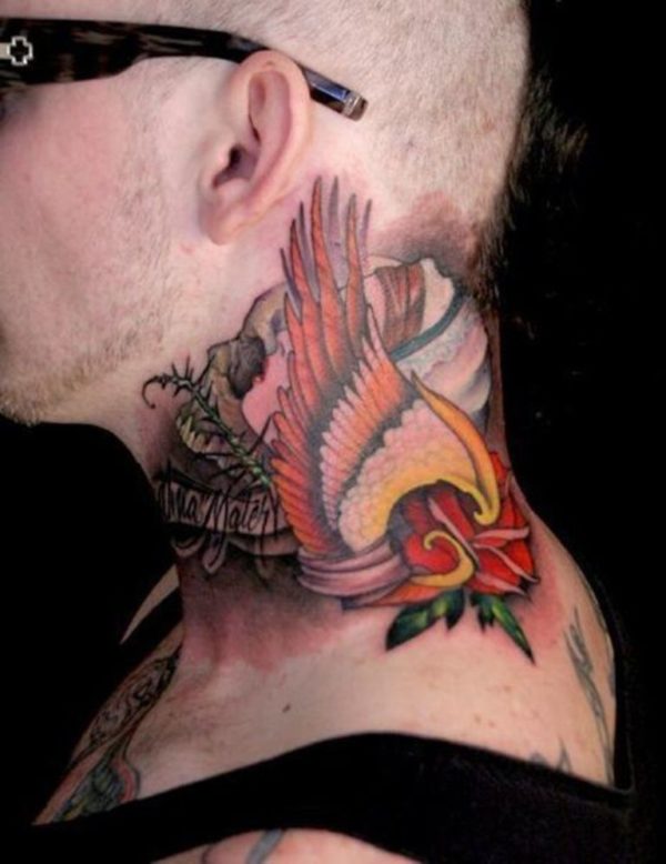 Colorful Japanese Tattoo On Neck