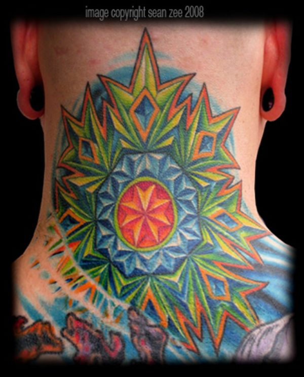 Colorful Mandala Neck Tattoo