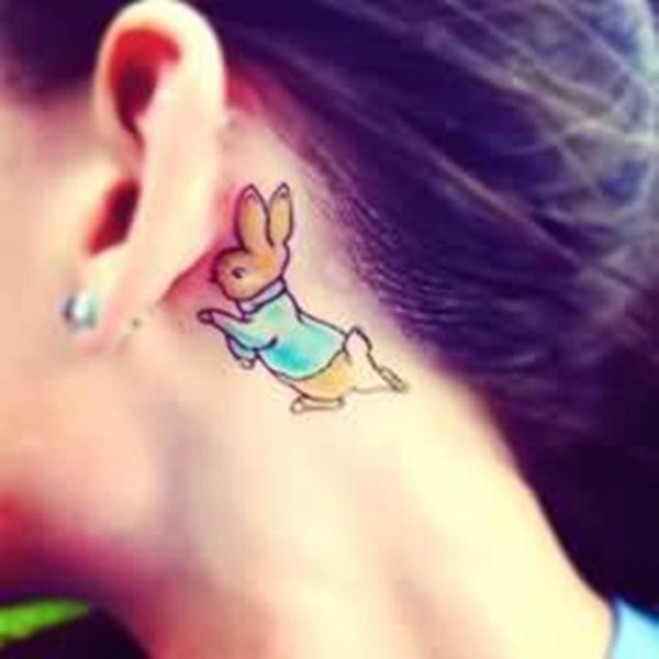 Colorful Rabbit Tattoo On Neck