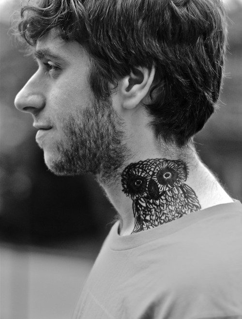 Cool Owl Neck Tattoo