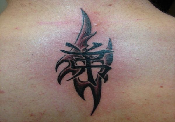 Cool Tribal Chinese Tattoo On Neck