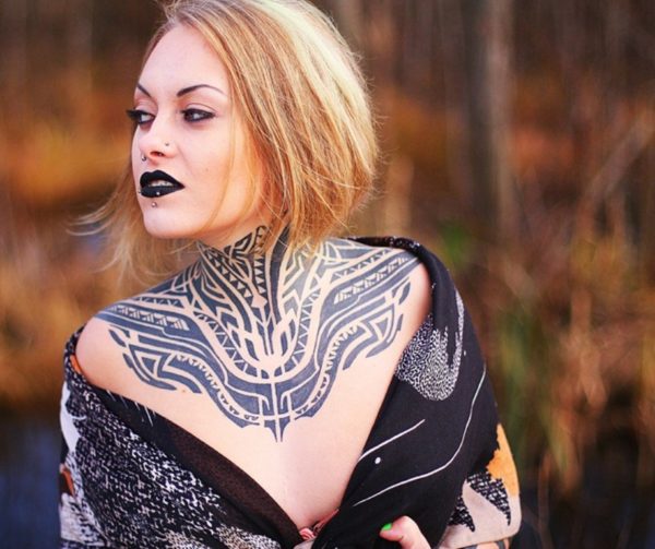 Cool Tribal Neck Tattoo For Women