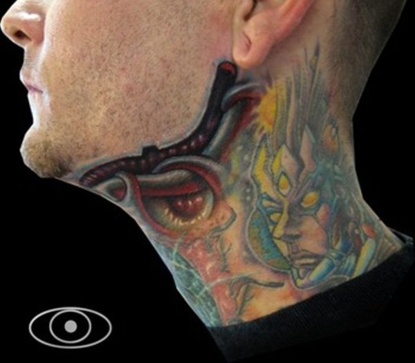 Covered Evil Eye Tattoo On Neck